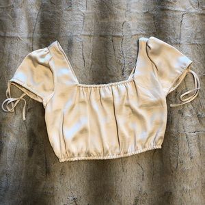 Forever21 Champagne Satin Short Sleeve Crop Top